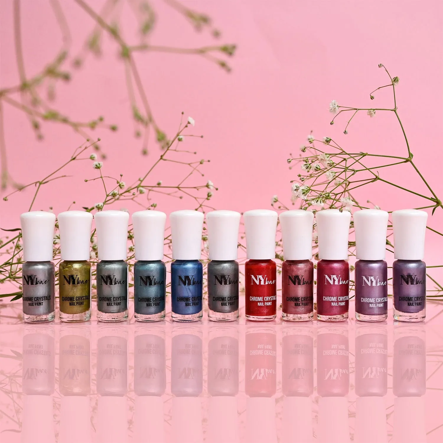 NY Bae Chrome Crystals Nail Paint | Glossy Finish | Chip Resistant | Cruelty Free | Travel Friendly | Mini Nail Paint  - Purple Amethyst 07 (3 ml)