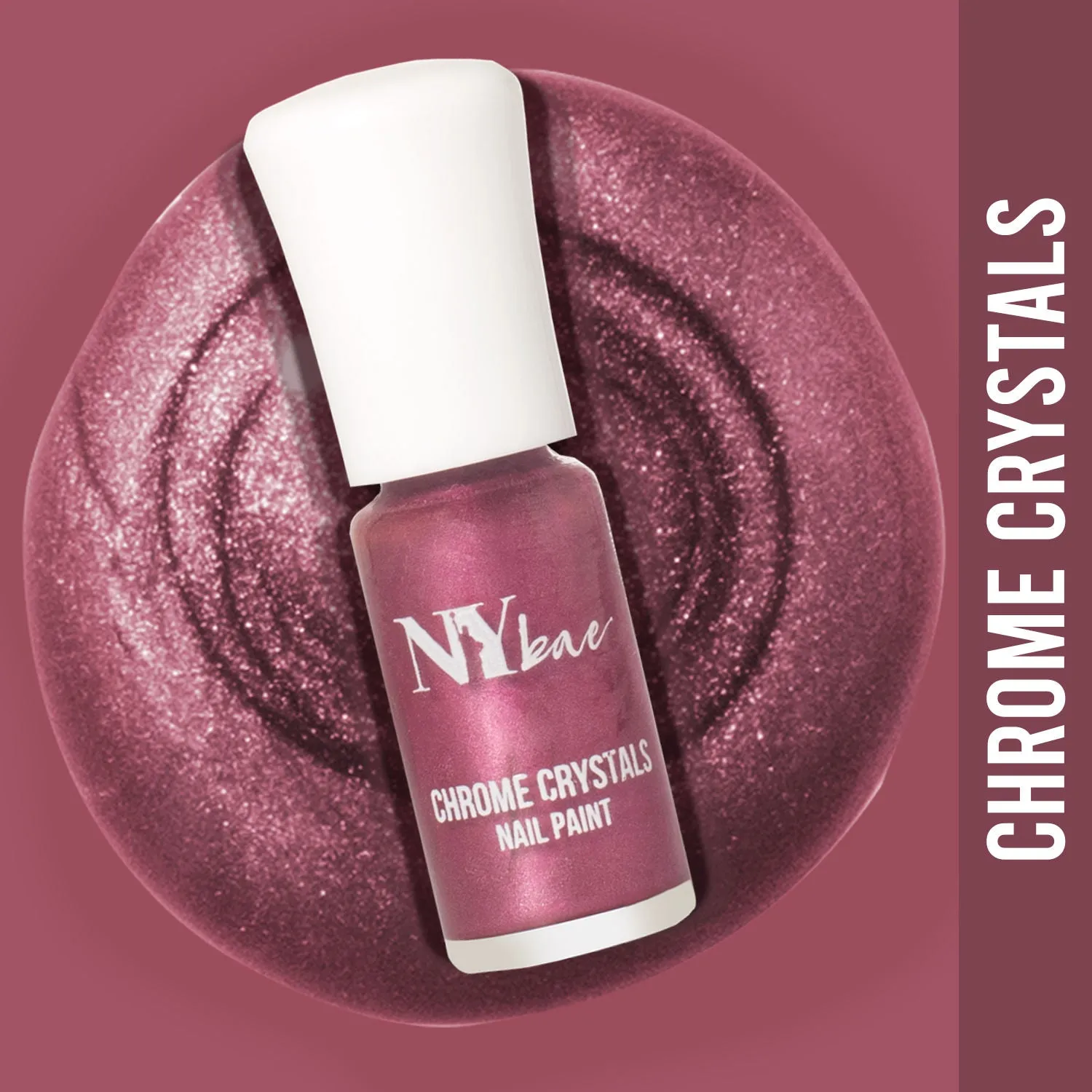 NY Bae Chrome Crystals Nail Paint - Pink Opal 10 (3 ml) | Pink | Glossy Finish | Rich Pigment | Chip-proof | Full Coverage | Vegan