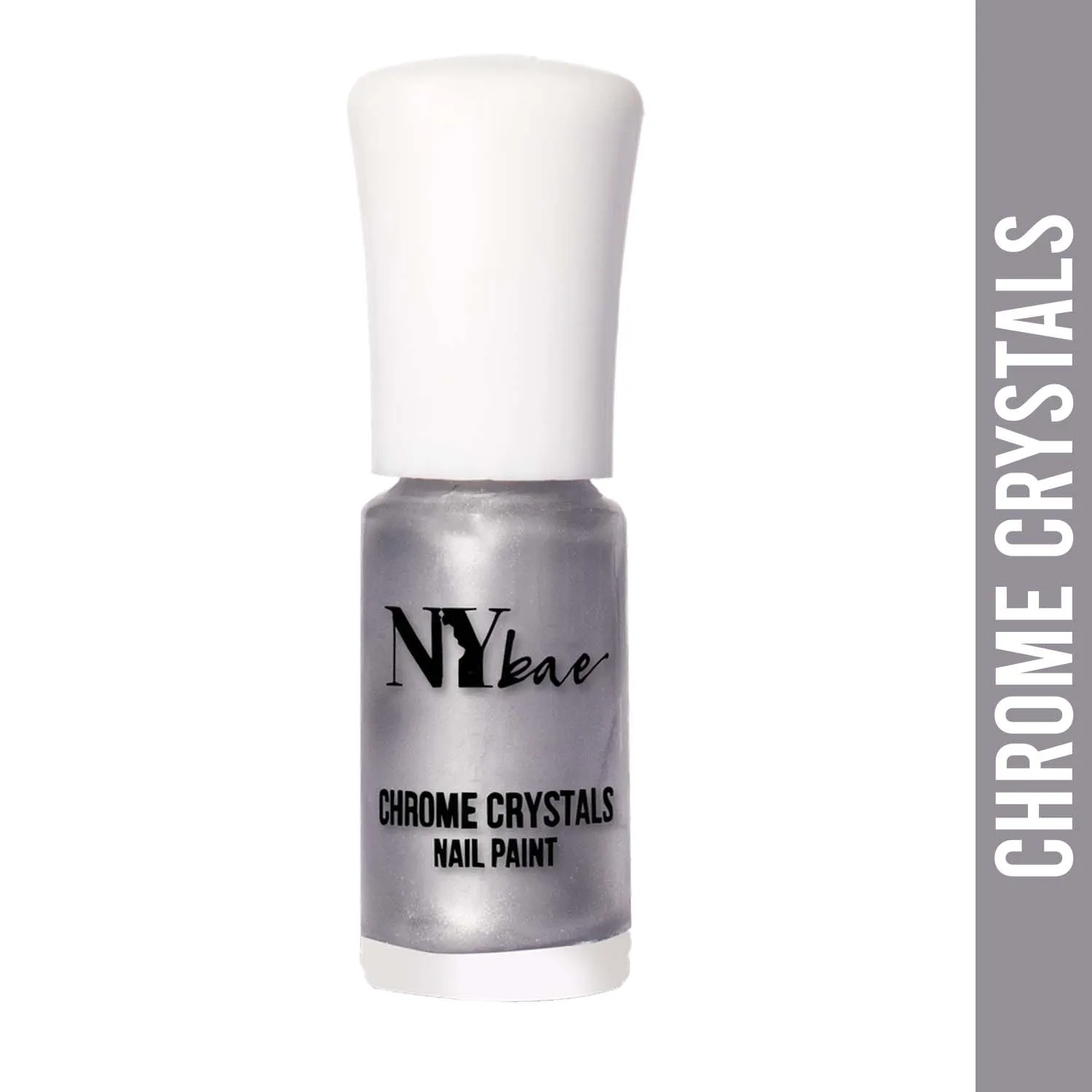 NY Bae Chrome Crystals Nail Paint - Silver Citrine 04 (3 ml) | Silver | Glossy Finish | Rich Pigment | Chip-proof | Full Coverage | Vegan