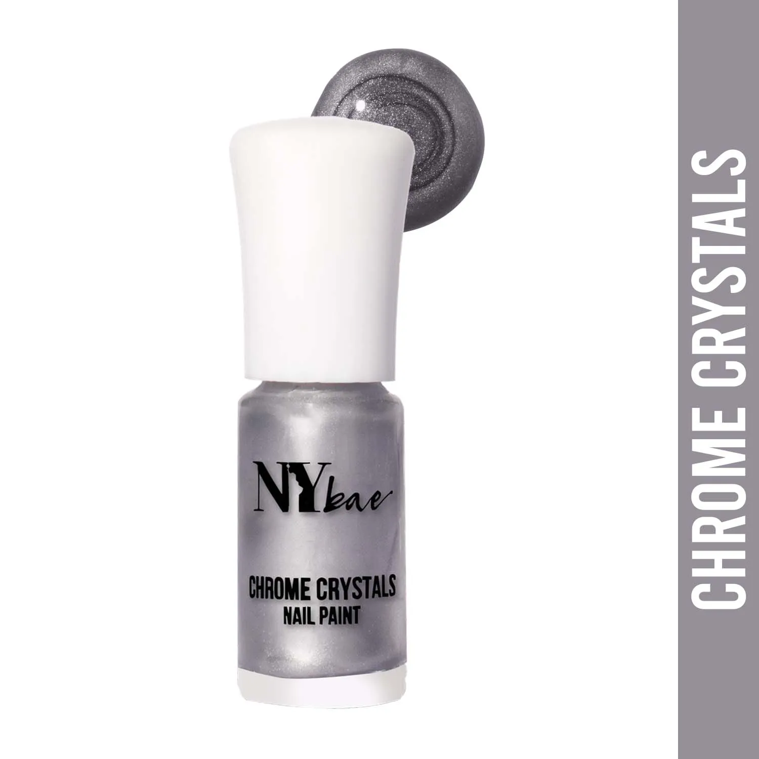 NY Bae Chrome Crystals Nail Paint - Silver Citrine 04 (3 ml) | Silver | Glossy Finish | Rich Pigment | Chip-proof | Full Coverage | Vegan