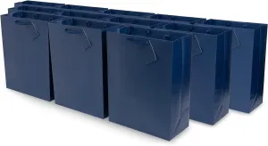 OccasionALL Navy Blue Gift Bags with Handles, Large Totes for Small Business, Party Favors, Christmas Wrap, Goodies, Shopping, Bulk, 10x5x13 12 Pack