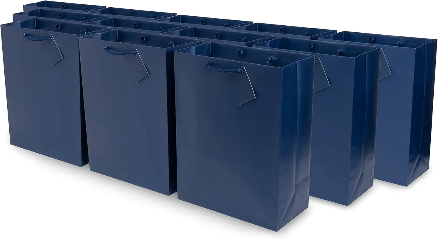 OccasionALL Navy Blue Gift Bags with Handles, Large Totes for Small Business, Party Favors, Christmas Wrap, Goodies, Shopping, Bulk, 10x5x13 12 Pack