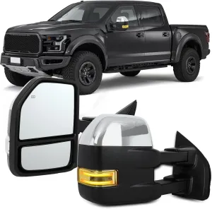 OCPTY Power Heated Towing Mirror Fit For Ford For F-150 2015-2020 Power Heated Turn Signal Puddle Auxiliary Light Temperature Sensor Chrome RH LH 22pin to 8pin Metallic Finish Driver & Passenger Side