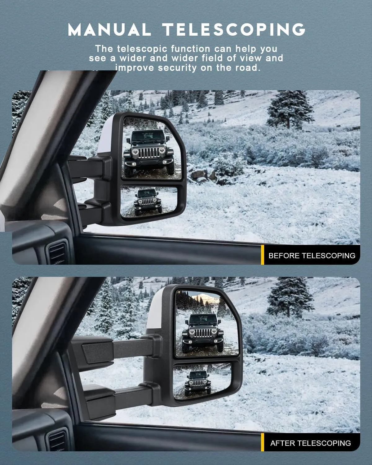 OCPTY Power Heated Towing Mirror Fit For Ford For F-150 2015-2020 Power Heated Turn Signal Puddle Auxiliary Light Temperature Sensor Chrome RH LH 22pin to 8pin Metallic Finish Driver & Passenger Side