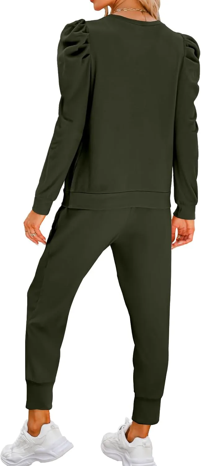Onedreamer Sweatsuits for Women 2 Piece Outfits Puff Long Sleeve Crewneck Pullover Sweatshirt Jogger Lounge Sets