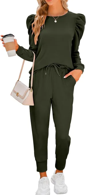 Onedreamer Sweatsuits for Women 2 Piece Outfits Puff Long Sleeve Crewneck Pullover Sweatshirt Jogger Lounge Sets