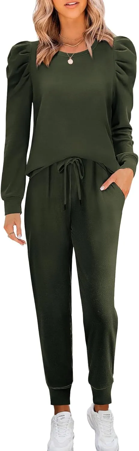 Onedreamer Sweatsuits for Women 2 Piece Outfits Puff Long Sleeve Crewneck Pullover Sweatshirt Jogger Lounge Sets