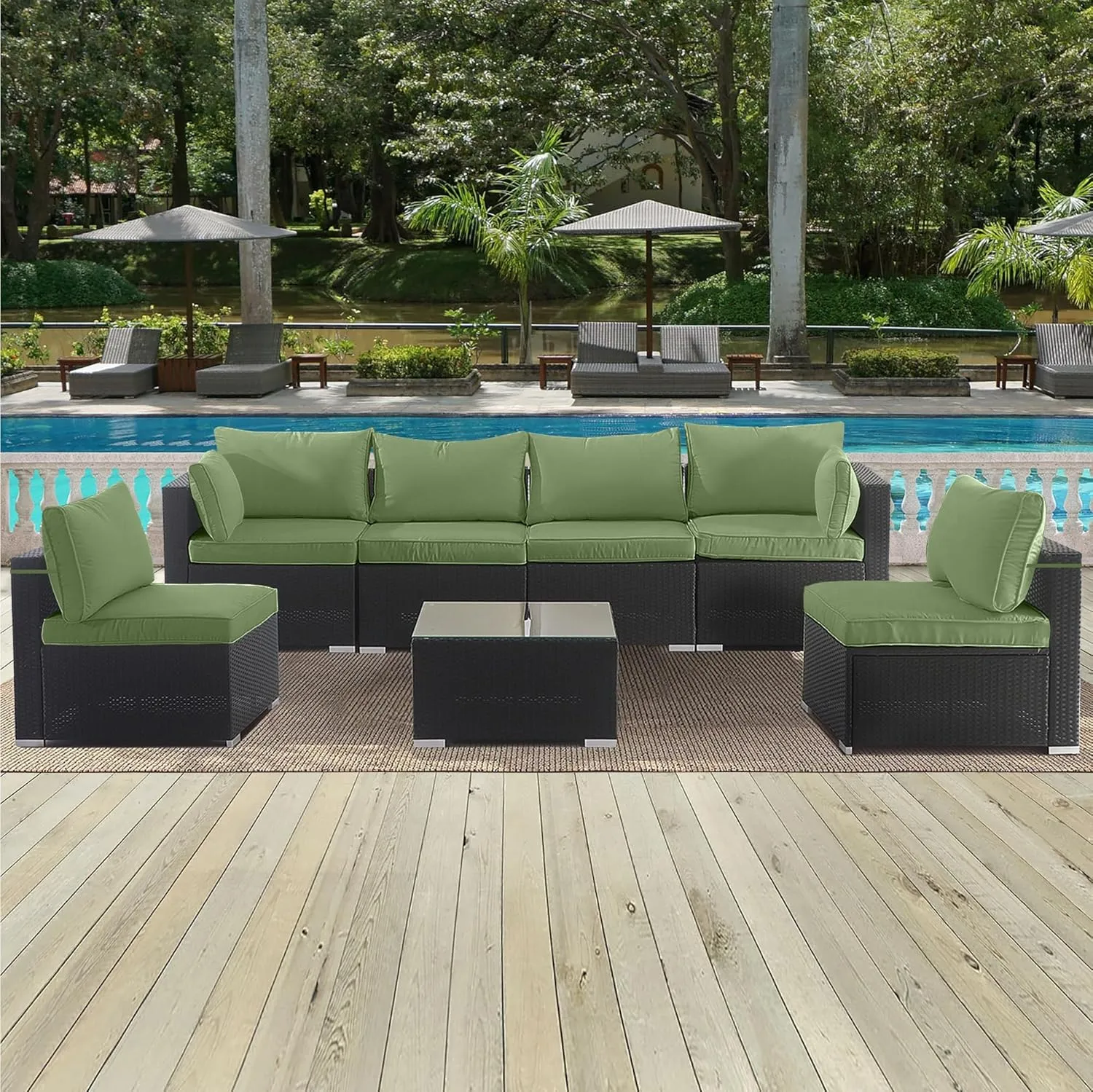 Only choice 14-Piece Patio Cushion Outdoor Covers with Zipper - Replacement for 7 Pieces 6 Seater Outdoor Furniture Sofa Covers Only for Sofa, Couch, Furniture (Cover ONLY)(Olive Green)