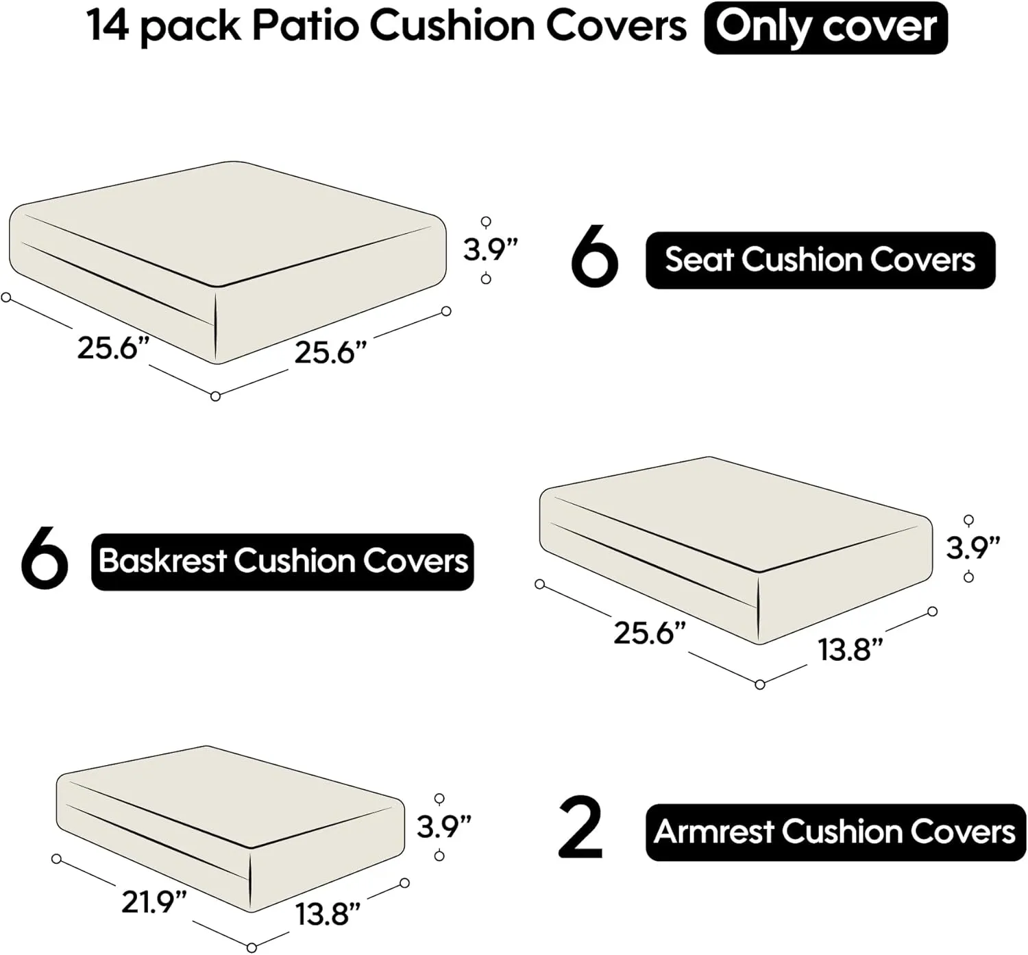 Only choice 14-Piece Patio Cushion Outdoor Covers with Zipper - Replacement for 7 Pieces 6 Seater Outdoor Furniture Sofa Covers Only for Sofa, Couch, Furniture (Cover ONLY)(Olive Green)