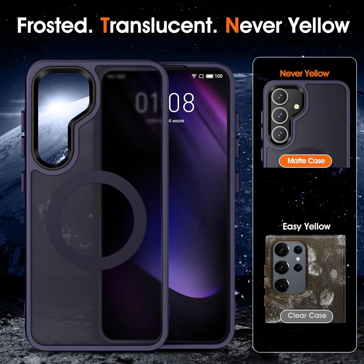 Oterkin Magnetic for Samsung Galaxy S23 Case Matte, S23 Phone Case Compatible with MagSafe Frosted Translucent Shockproof Anti-Scratch Slim Fit Case Military Grade Protection (Dark Purple)