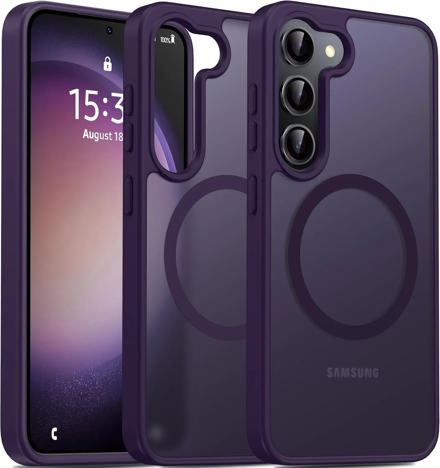 Oterkin Magnetic for Samsung Galaxy S23 Case Matte, S23 Phone Case Compatible with MagSafe Frosted Translucent Shockproof Anti-Scratch Slim Fit Case Military Grade Protection (Dark Purple)