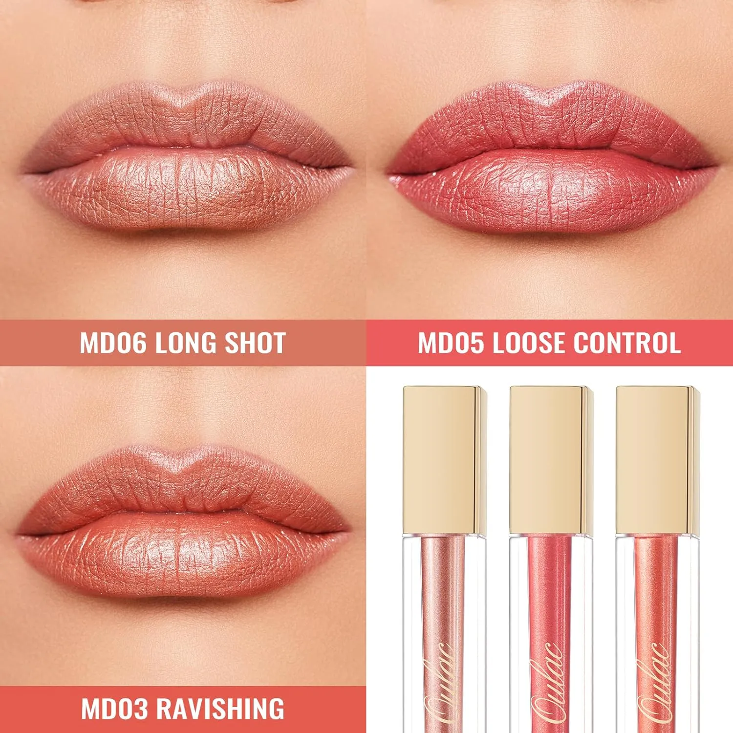 Oulac Metallic Shine Liquid Lipstick Set for Women, Dual Use for Lips & Eyeshadow, Long Lasting Lip Gloss, Metallic Matte High Impact Lip Color No Transfer Vegan Formula, 4.5ml, MD03 05 06