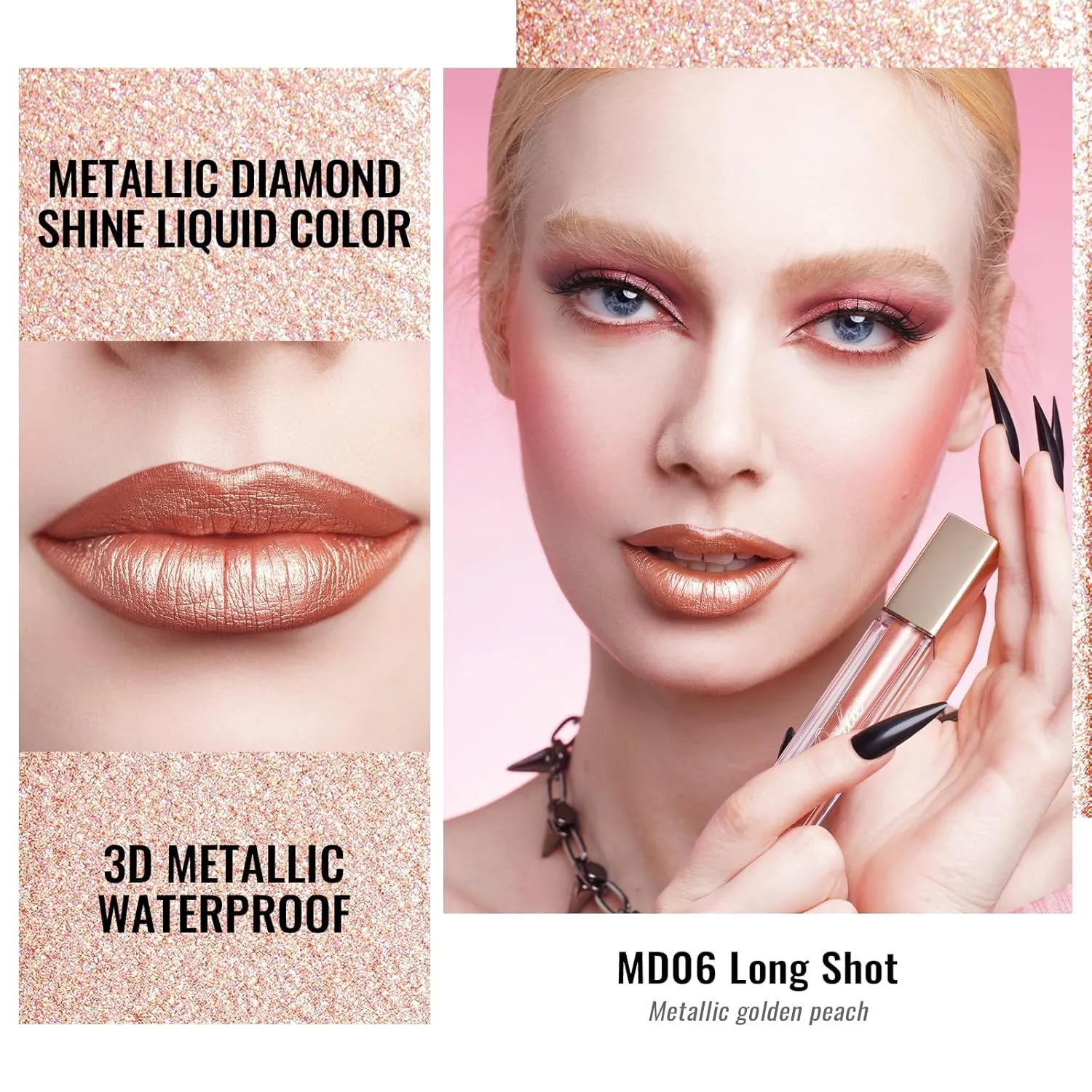 Oulac Metallic Shine Liquid Lipstick Set for Women, Dual Use for Lips & Eyeshadow, Long Lasting Lip Gloss, Metallic Matte High Impact Lip Color No Transfer Vegan Formula, 4.5ml, MD03 05 06
