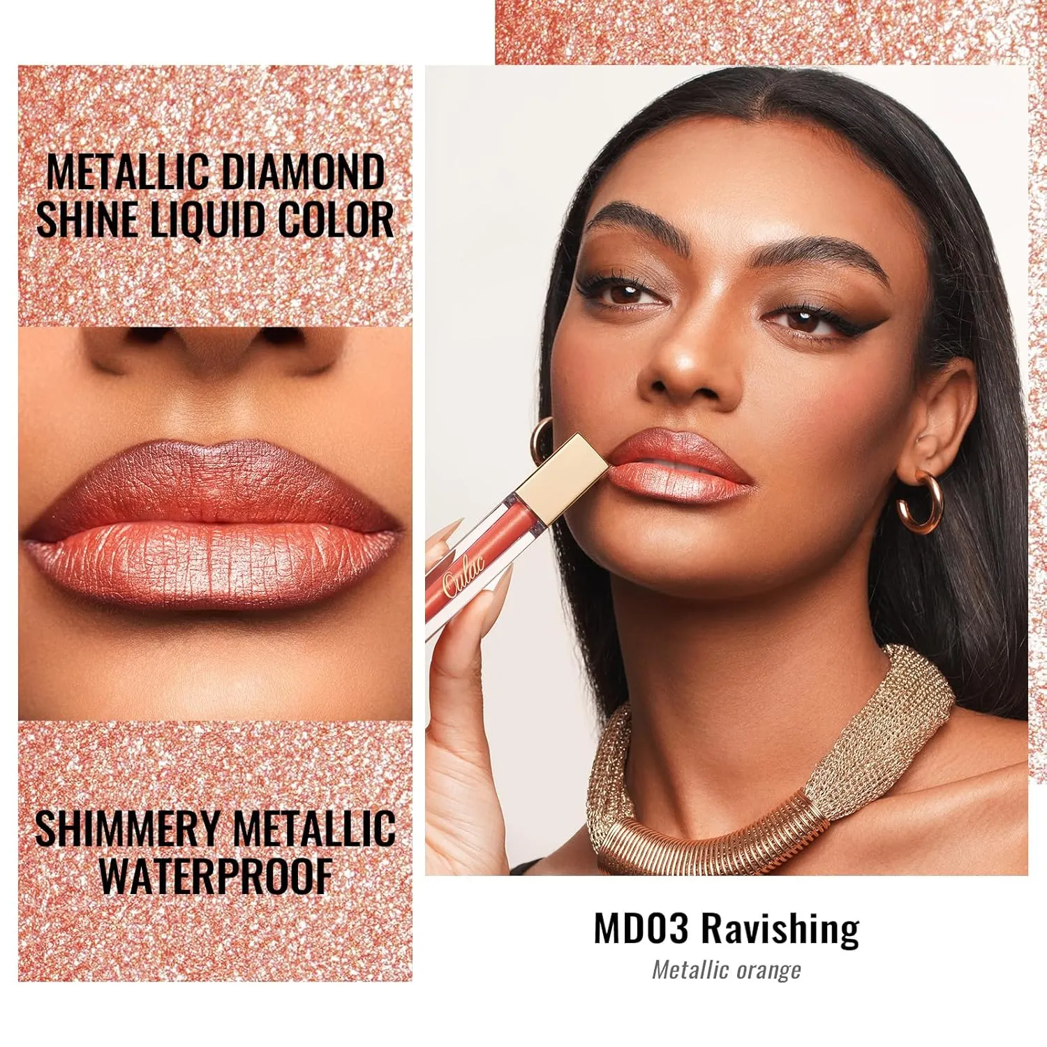 Oulac Metallic Shine Liquid Lipstick Set for Women, Dual Use for Lips & Eyeshadow, Long Lasting Lip Gloss, Metallic Matte High Impact Lip Color No Transfer Vegan Formula, 4.5ml, MD03 05 06