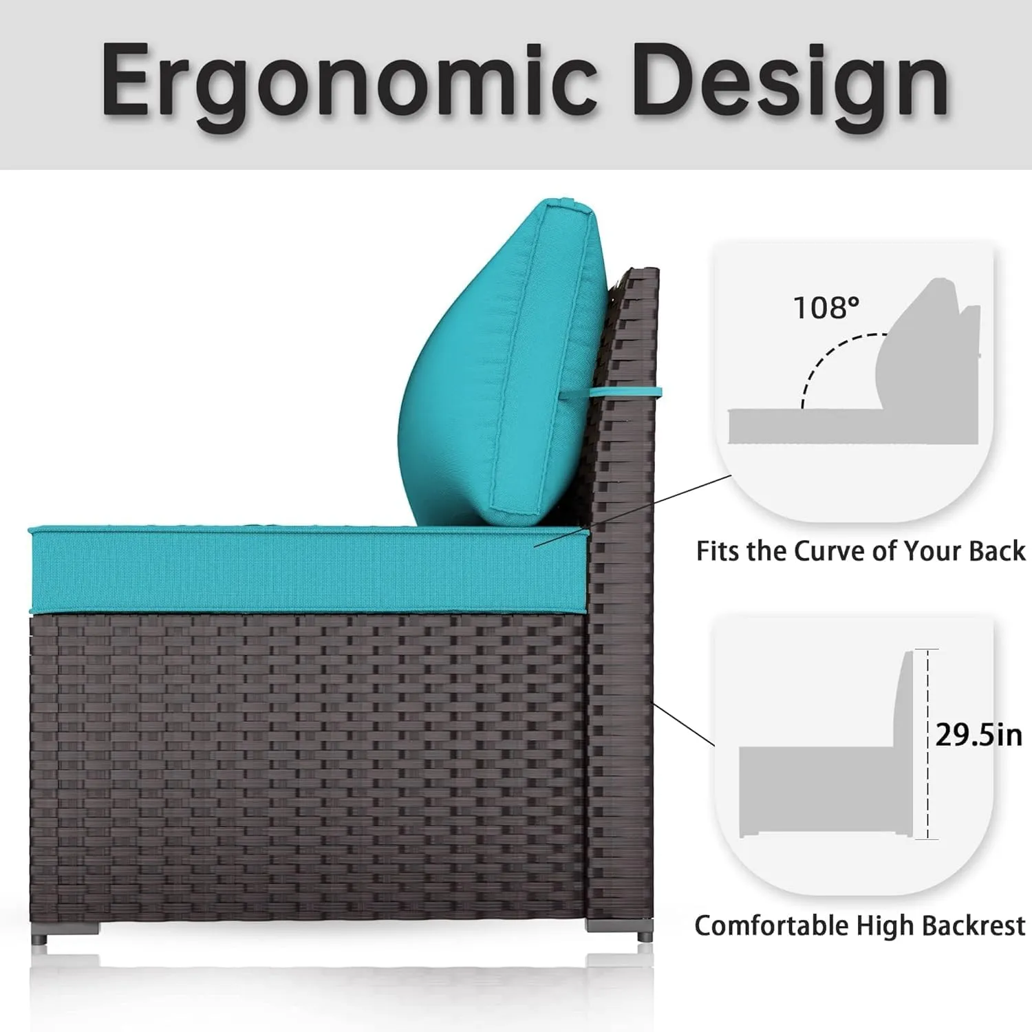 Outdoor Patio Furniture Set, 14 Pieces Outdoor Sectional Furniture Patio Sofa, All-Weather PE Rattan Patio Conversation Set with Tempered Glass Top Table & Cushions(Teal).