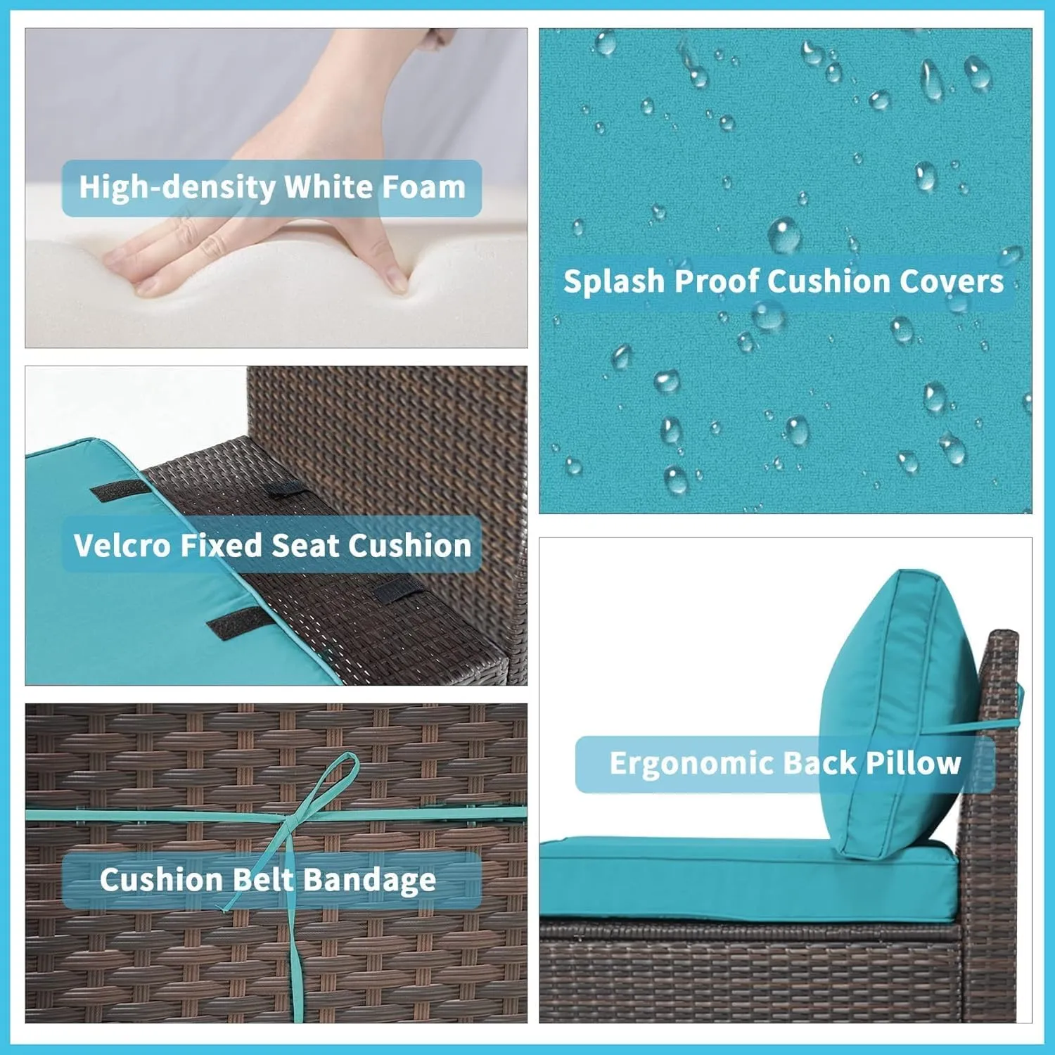 Outdoor Patio Furniture Set, 14 Pieces Outdoor Sectional Furniture Patio Sofa, All-Weather PE Rattan Patio Conversation Set with Tempered Glass Top Table & Cushions(Teal).
