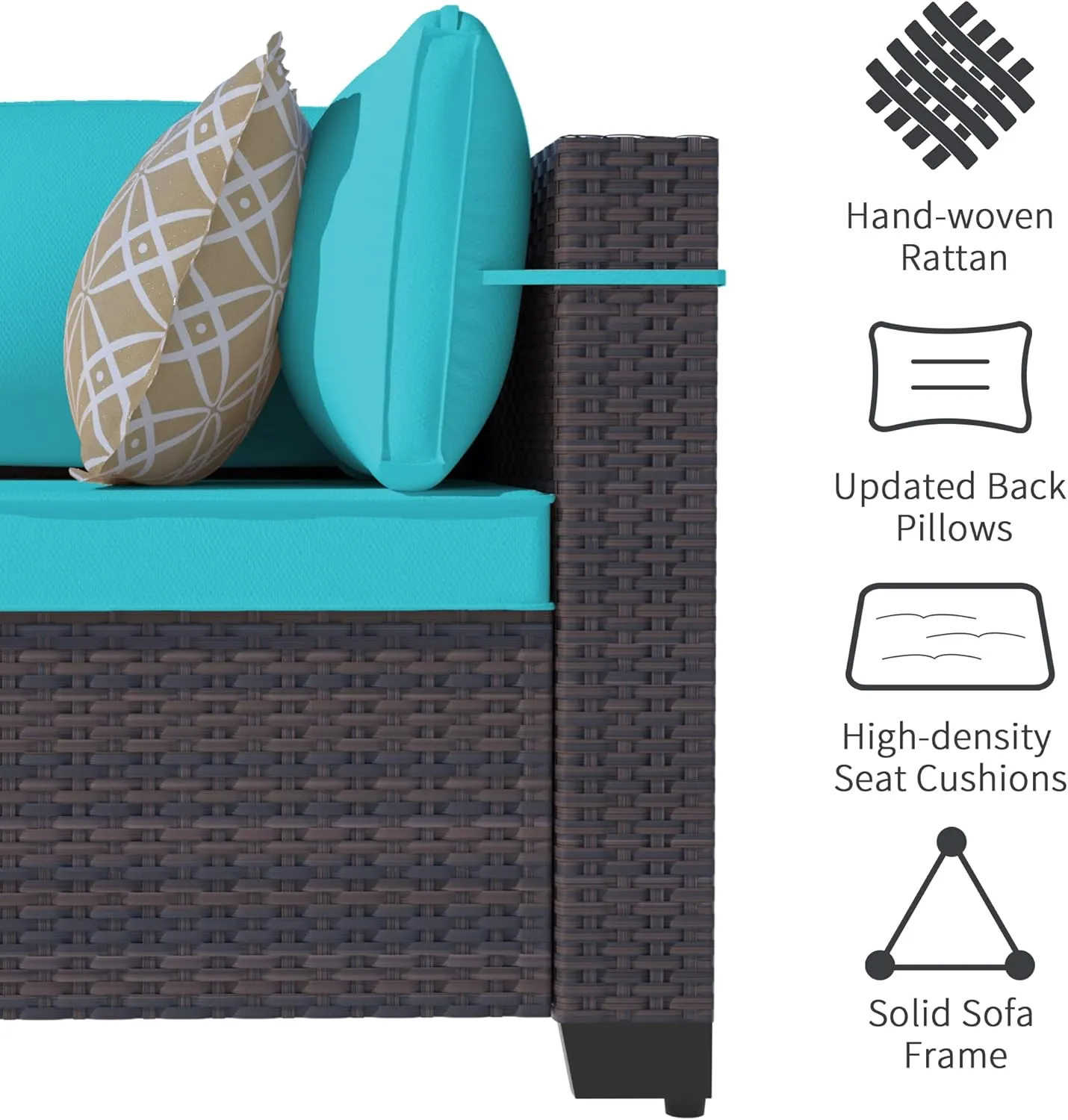 Outdoor Patio Furniture Set, 7 Pieces Outdoor Sectional Furniture Patio Sofa, All-Weather PE Rattan Patio Conversation Set with Tempered Glass Top Table & Cushions-Green Blue