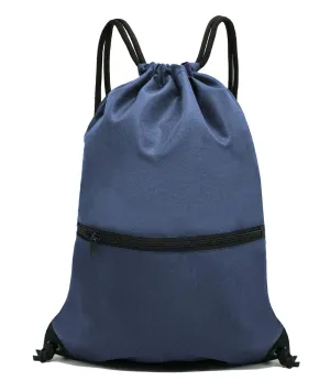 Outdoor Sport Gym Sack Waterproof Drawstring Backpack Bag Navy Blue HLC001
