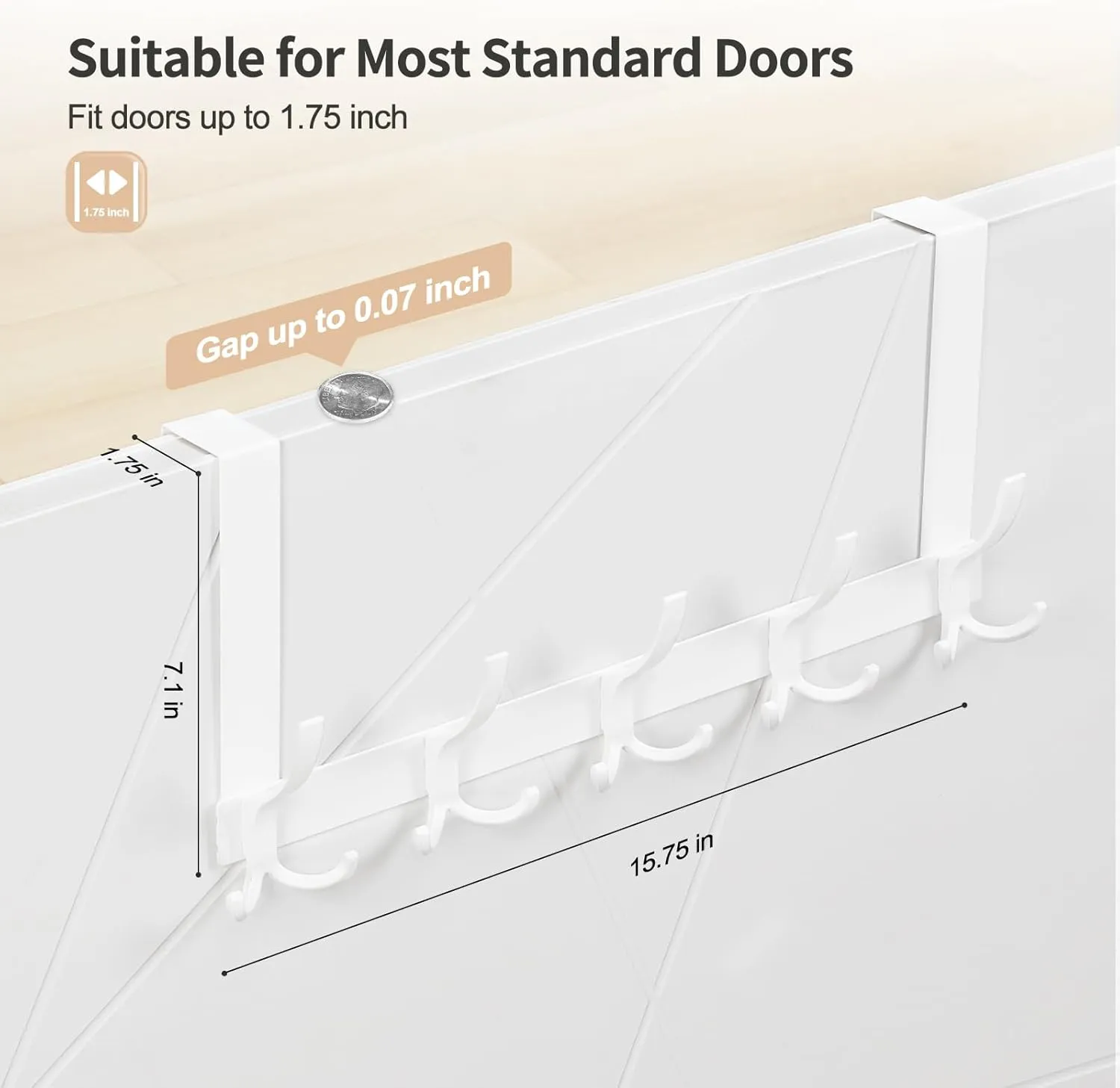 Over The Door Hooks for Hanging, Over The Door Hanger with 5 Triple Coat Hooks, Over The Door Towel Rack for Bathroom, Door Hanger Hooks for Coat, Bags and Hat (White, 2 Pack)