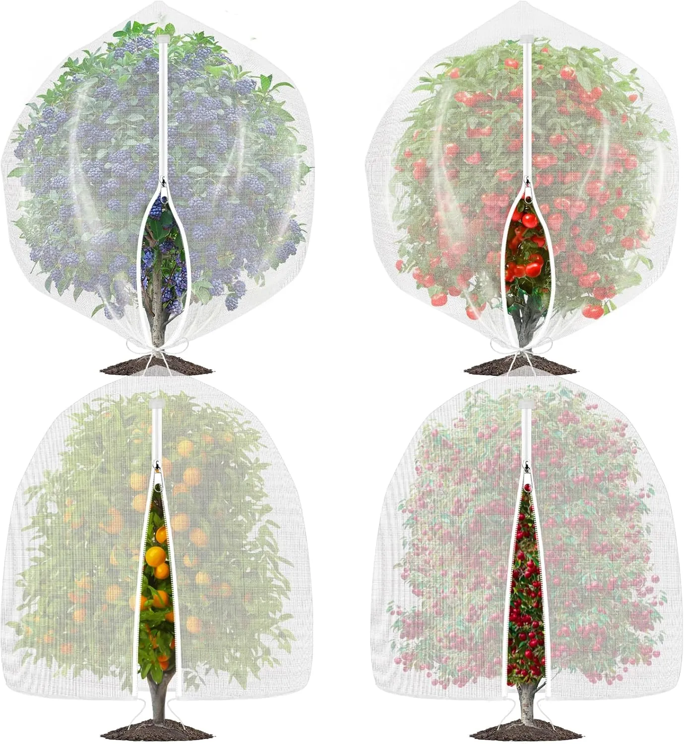 OZMI 4PCS Fruit Tree Blueberry Bush Netting Cover, 2.3x3.4 FT Bird Netting for Garden Protection with Zipper & Drawstring, Shrubs Tomato Strawberry Plant Bushes Protector Net Covers Barrier Mesh Bags