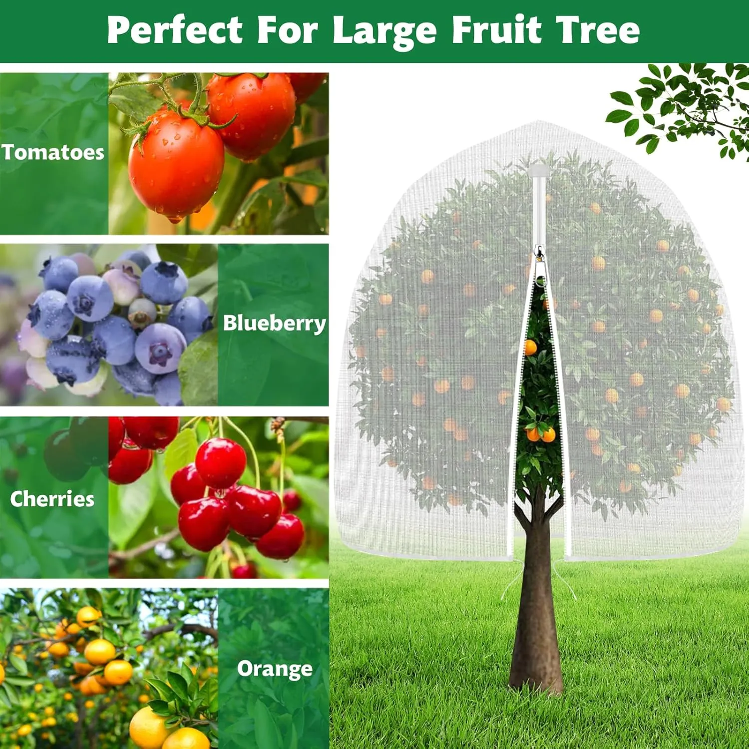 OZMI 4PCS Fruit Tree Blueberry Bush Netting Cover, 2.3x3.4 FT Bird Netting for Garden Protection with Zipper & Drawstring, Shrubs Tomato Strawberry Plant Bushes Protector Net Covers Barrier Mesh Bags