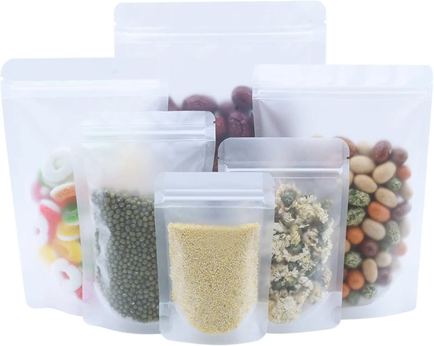 PABCK 100 Pack 3.5x5.1 inch Resealable Stand Up Bags Matte Clear Zipper Lock Heat Seal Pouch with Tear Notch for Zip Food Storage Lock Packing