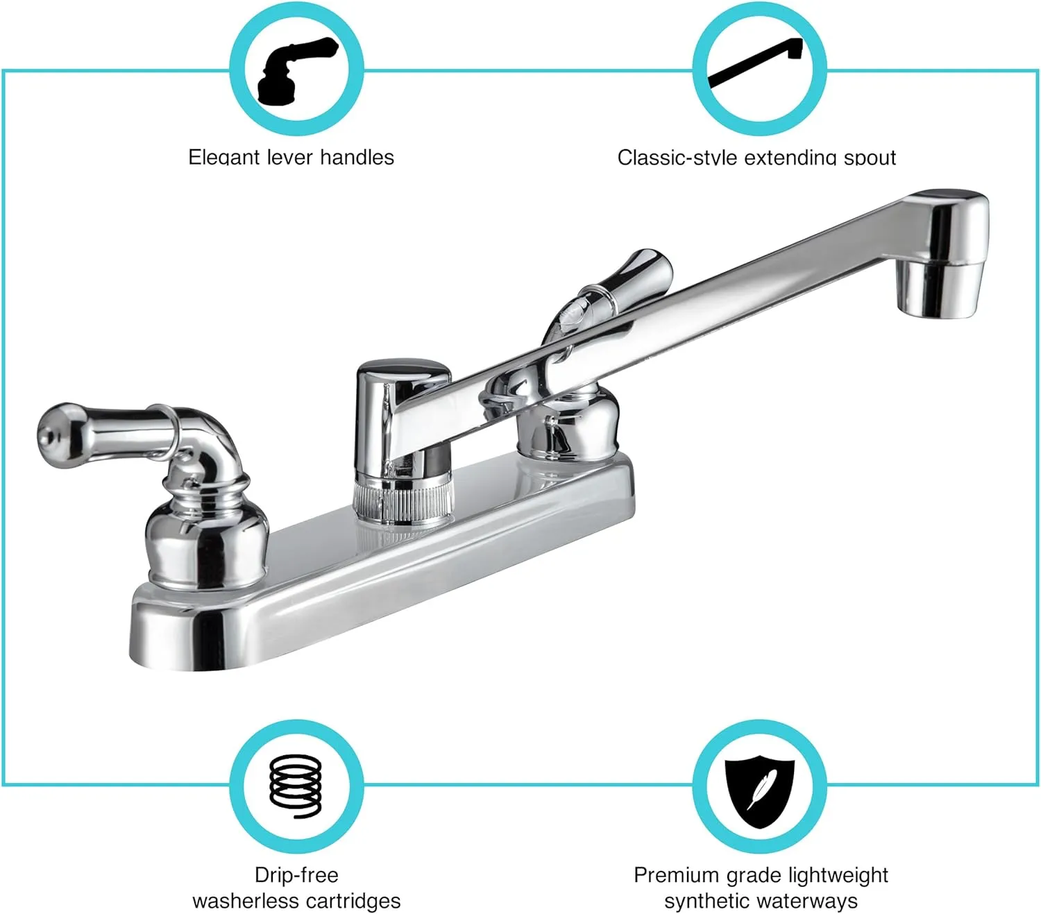 Pacific Bay PB-K14CP Kitchen Sink Faucet with Classic Levers - Metallic Plating Over ABS Plastic (Polished Chrome)