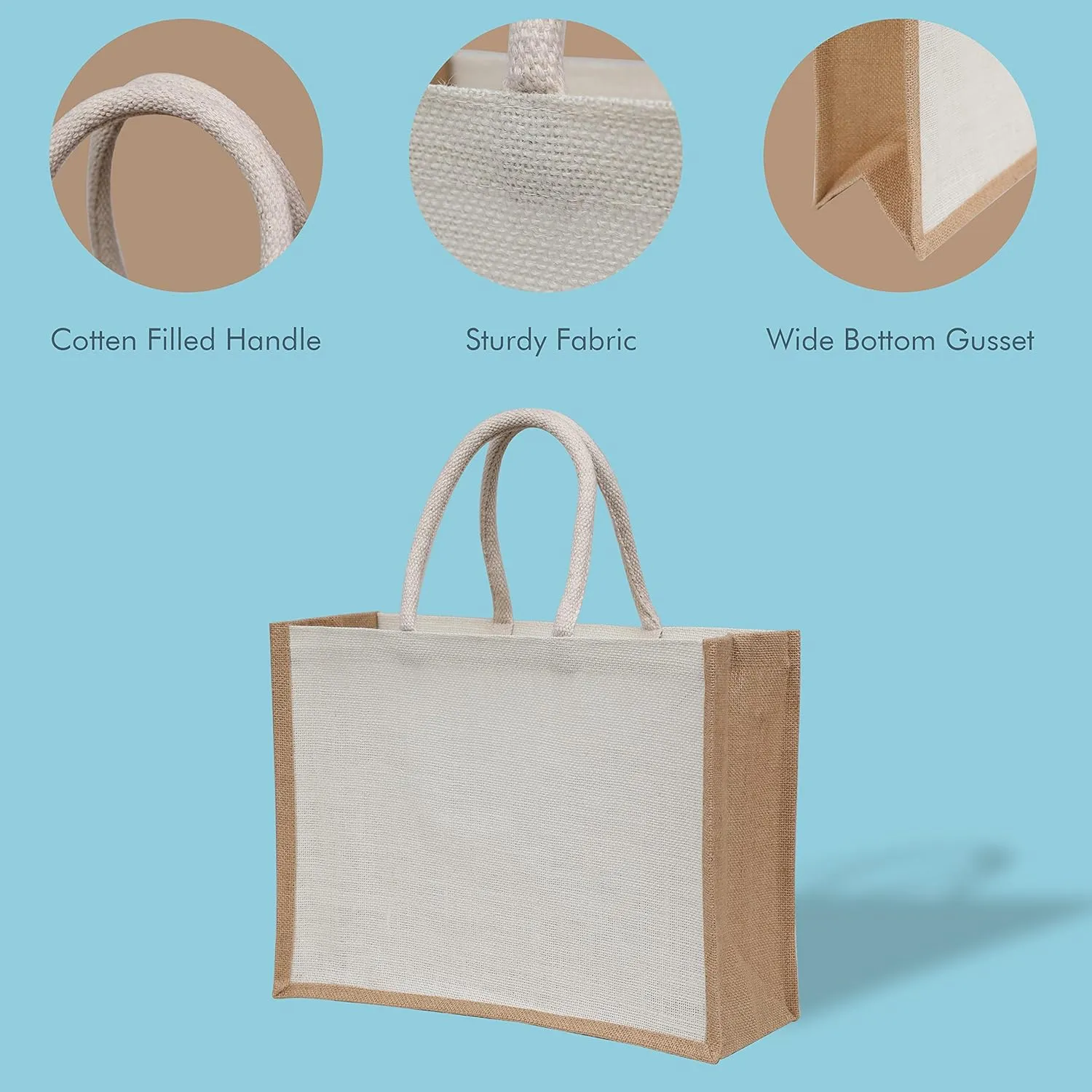 Pack of 10 White Jute Burlap Tote Bags with Handles, Natural Eco-friendly Reusable Grocery & Return Gifts Bag, Totes for Bridesmaids, Yogi's Gift®
