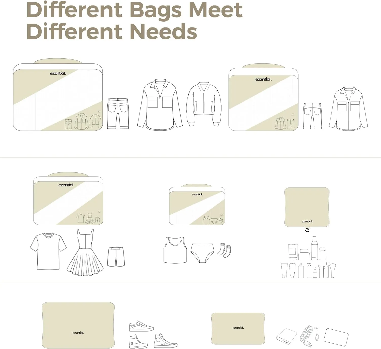 Packing Cubes for Travel, Suitcase Essentials Organizer Bags Set for Luggage, Road Trip Travel Accessories in 4 Sizes (Extra Large, Large, Medium, Small),Suitable for 28-inch suitcase Cream.