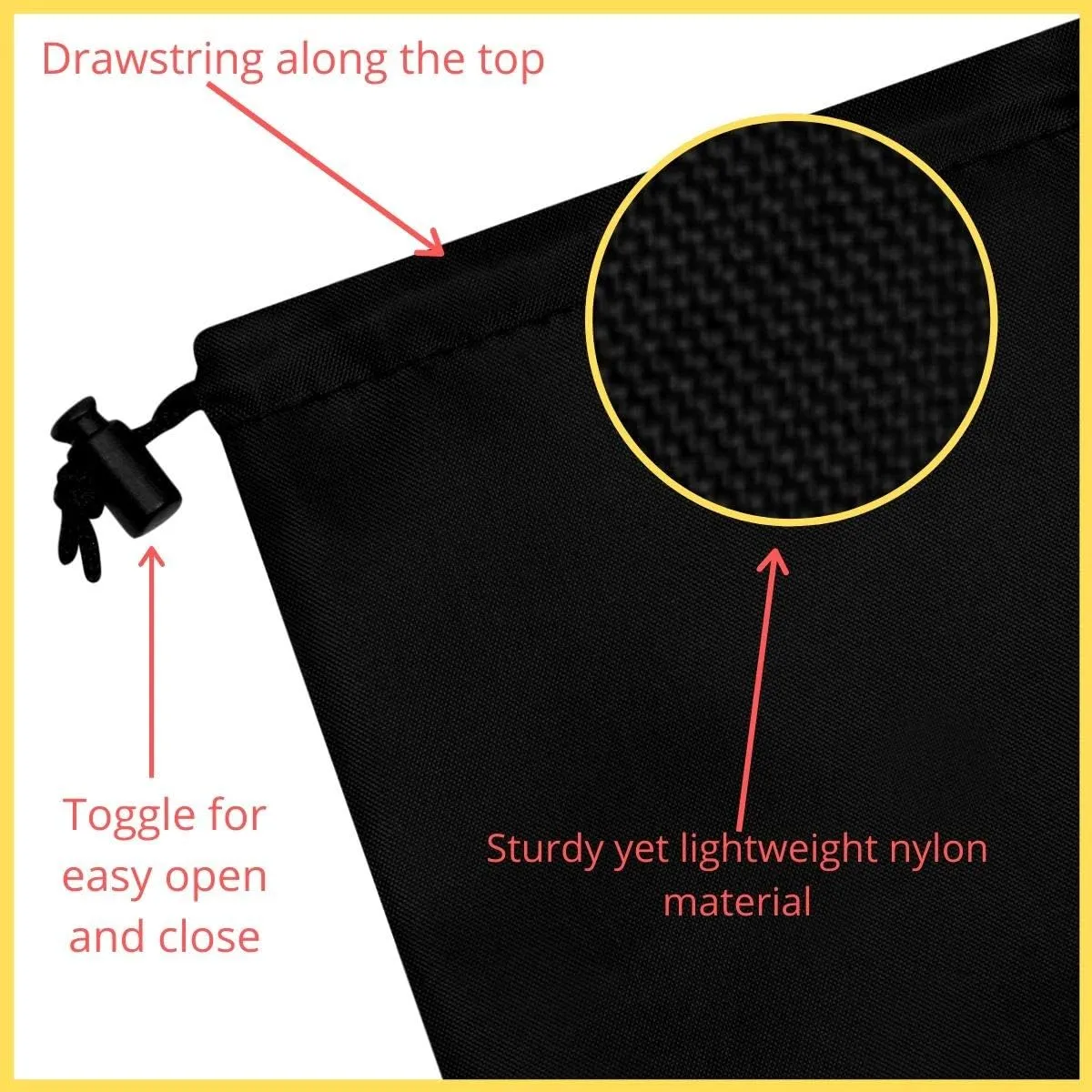 PALTERWEAR Drawstring Bag - Nylon Cinch and Ditty Stuff Pouch with Toggle (5 x 7-12 pack, Black)