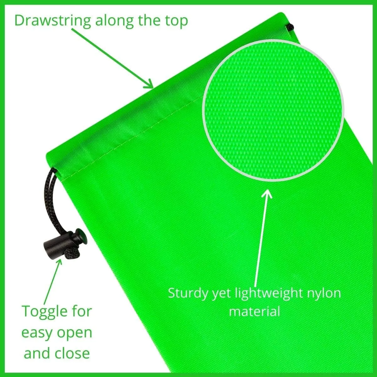 PALTERWEAR Drawstring Bag - Nylon Cinch and Ditty Stuff Pouch with Toggle (8 x 11-12 pack, Green)