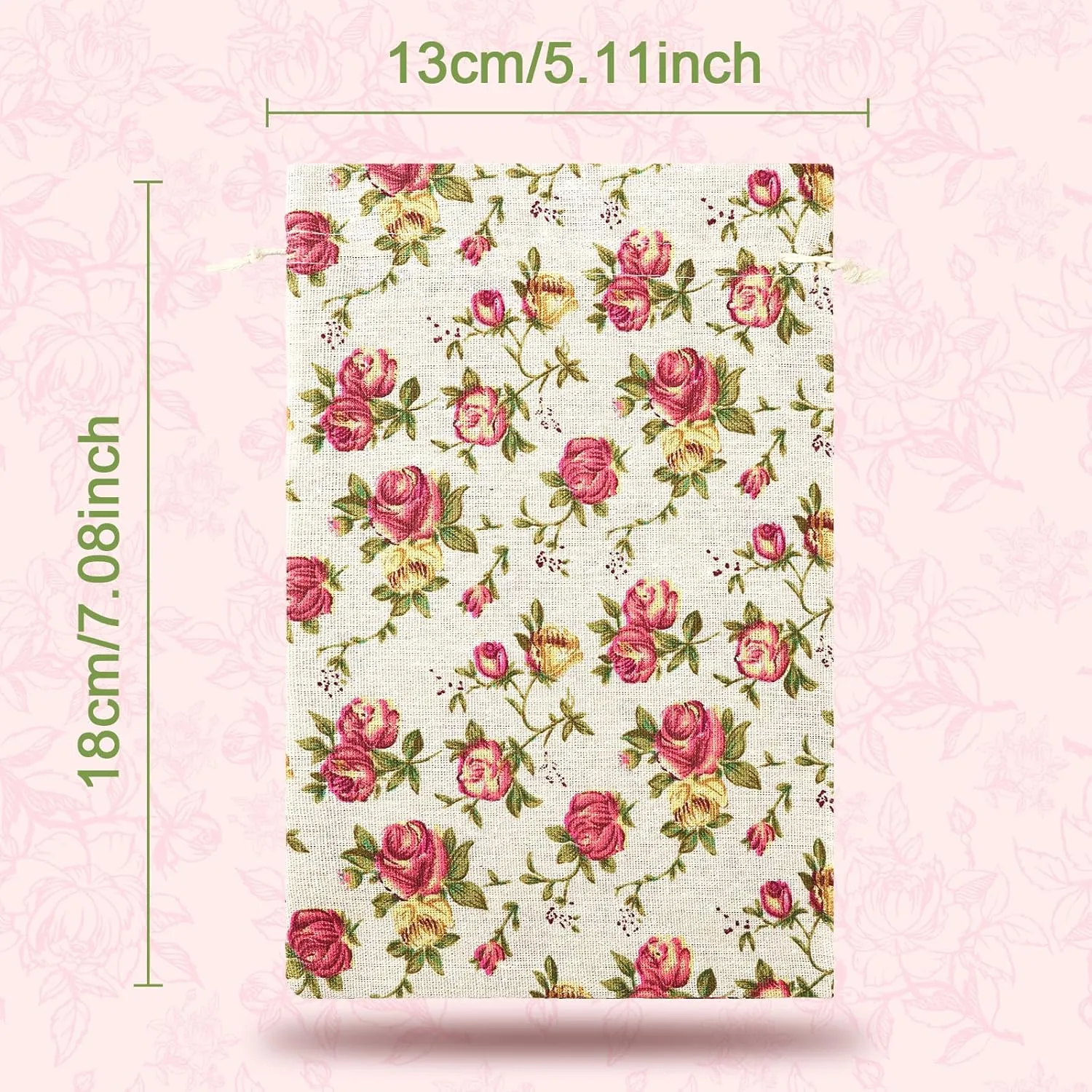 Pangda 30 Pieces Small Size Rose Drawstring Bags Burlap Flower Pouch Bag Linen Gift Pocket Jewelry Pouch for Wedding DIY Craft Party (8 x 12 Inch)