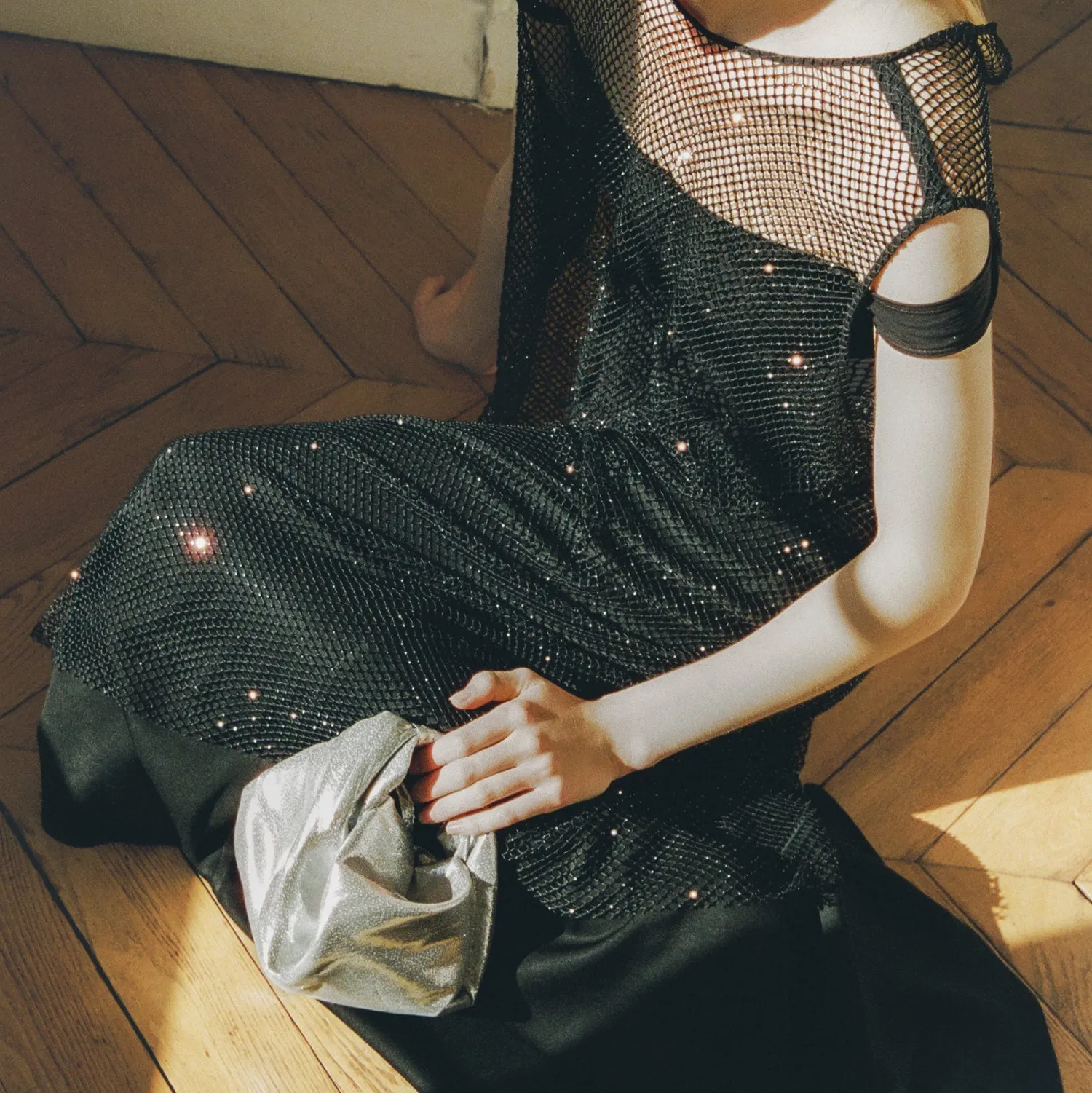 Parachute Bag - Silver Metallic Silk