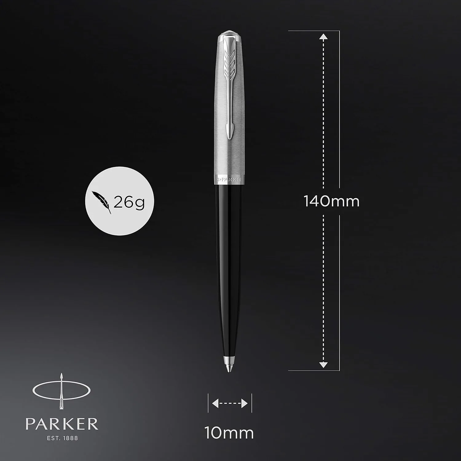 Parker 51 Ballpoint Pen Black Barrel with Chrome Trim Medium Point with Black Ink Refill Gift Box