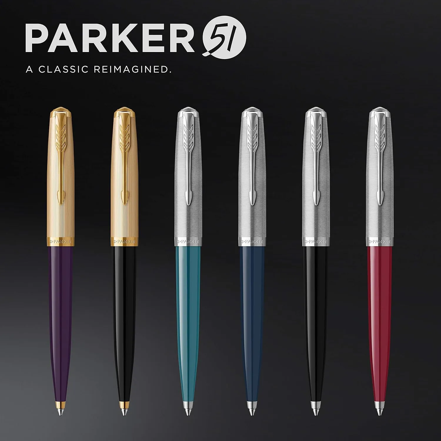Parker 51 Ballpoint Pen Black Barrel with Chrome Trim Medium Point with Black Ink Refill Gift Box