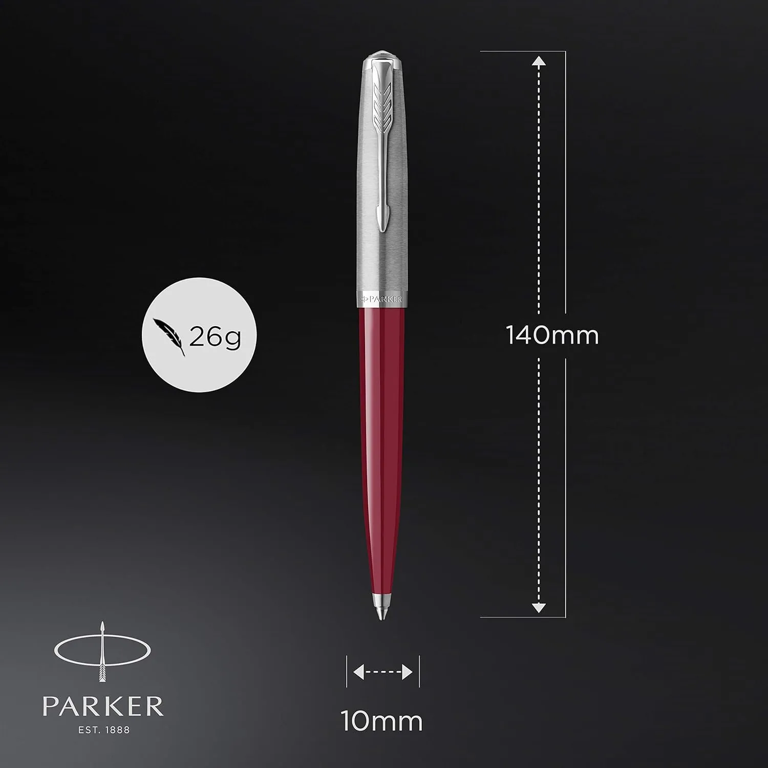 Parker 51 Ballpoint Pen Burgundy Barrel with Chrome Trim Medium Point with Black Ink Refill Gift Box
