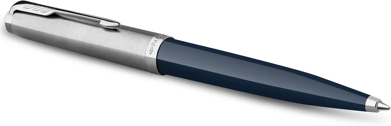Parker 51 Ballpoint Pen Midnight Blue Barrel with Chrome Trim Medium Point with Black Ink Refill Gift Box