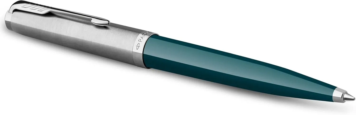 Parker 51 Ballpoint Pen | Teal Blue Barrel with Chrome Trim | Medium Point with Black Ink Refill | Gift Box