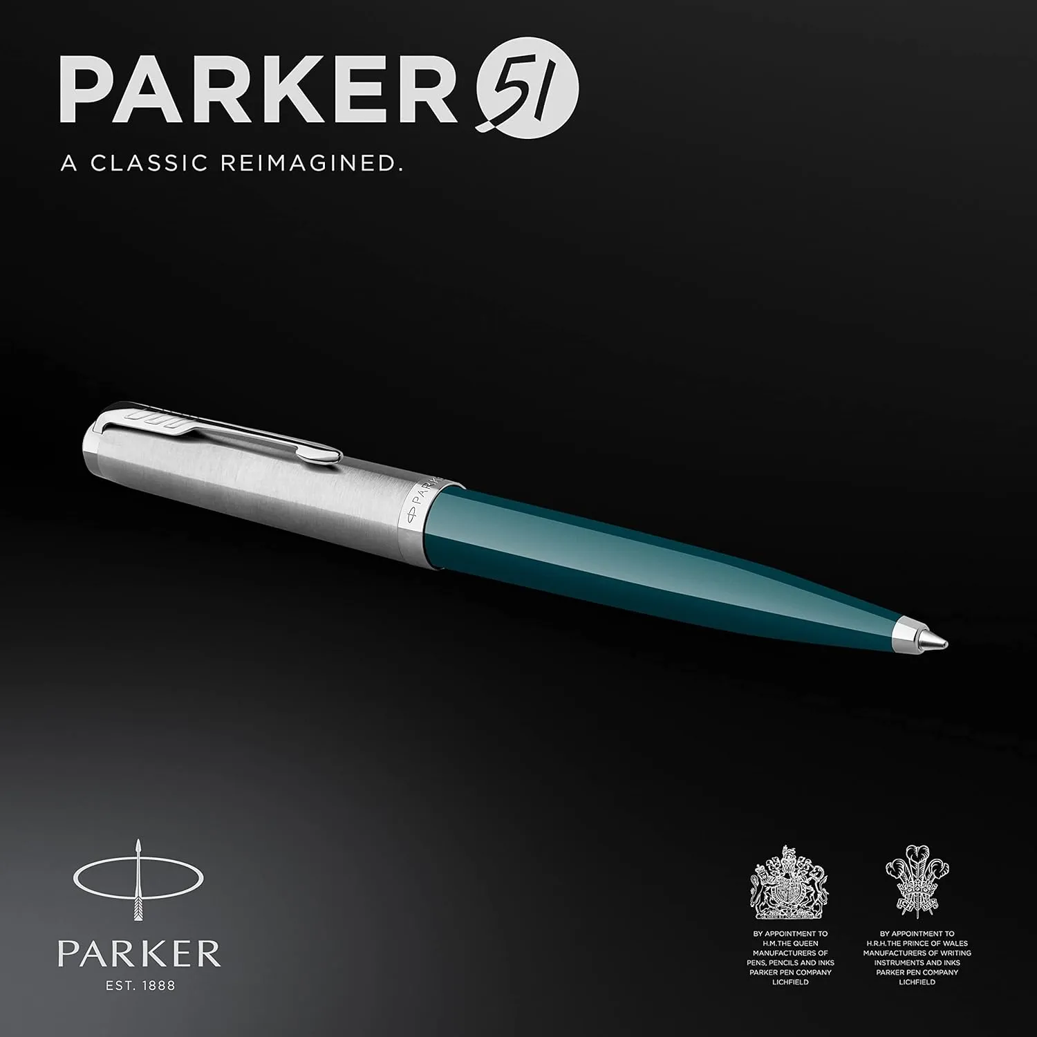 Parker 51 Ballpoint Pen | Teal Blue Barrel with Chrome Trim | Medium Point with Black Ink Refill | Gift Box