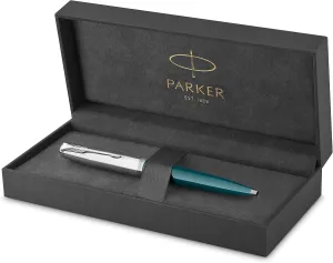 Parker 51 Ballpoint Pen | Teal Blue Barrel with Chrome Trim | Medium Point with Black Ink Refill | Gift Box