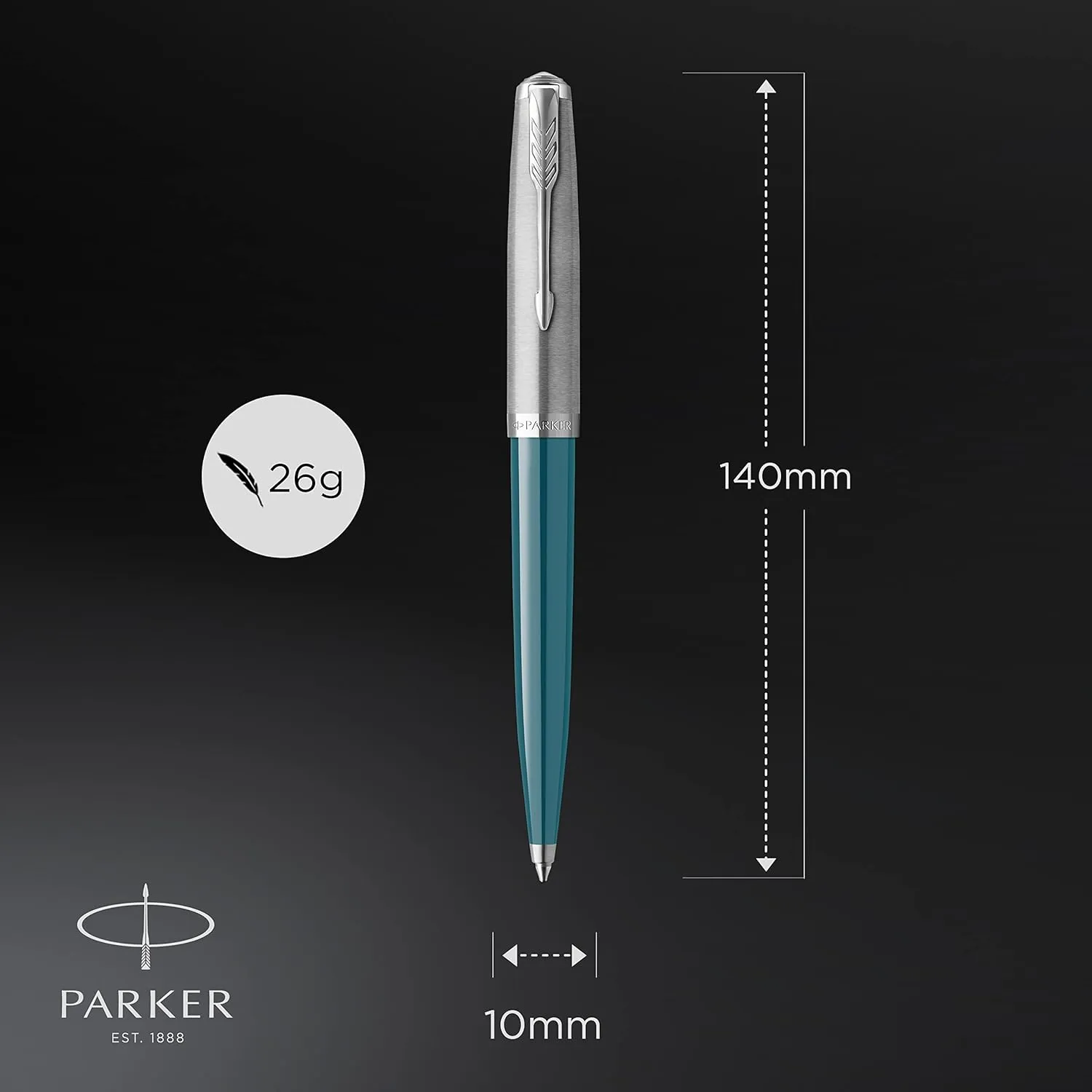 Parker 51 Ballpoint Pen | Teal Blue Barrel with Chrome Trim | Medium Point with Black Ink Refill | Gift Box