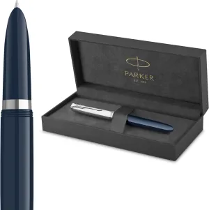 Parker 51 Fountain Pen | Midnight Blue Barrel with Chrome Trim | Fine Nib with Black Ink Cartridge | Gift Box