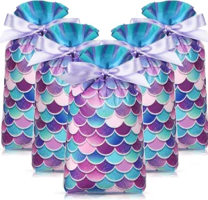 Pasimy 50 Pcs Mermaid Party Favor Bags Mermaid Gift Treat Candy Goodies Bags Plastic Drawstring Gift Wrap Package for Under the Sea Princess Girl Birthday Baby Shower Party Supplies