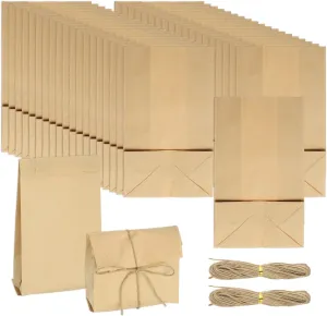 PATIKIL 100 Pcs Kraft Paper Treat Bags, 11" x 5.9" Greaseproof Kraft Candy Bags Favor Gift with Jute Rope Soap Wrappers for Homemade Soap Gift Crafts, Brown