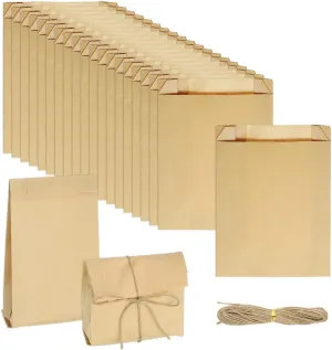PATIKIL 50 Pcs Kraft Paper Treat Bags, 8.7" x 5.9" Greaseproof Kraft Candy Bags Favor Gift with Jute Rope Soap Wrappers for Homemade Soap Gift Crafts, Brown