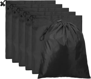 PATIKIL Travel Storage Bags with Toggle 14 x 16 Inch, 6 Pack Waterproof 210D Polyester Drawstring Bag Stuff Sack Cinch Bag for Gym Traveling Hiking Yoga Shoes Organizer, Black