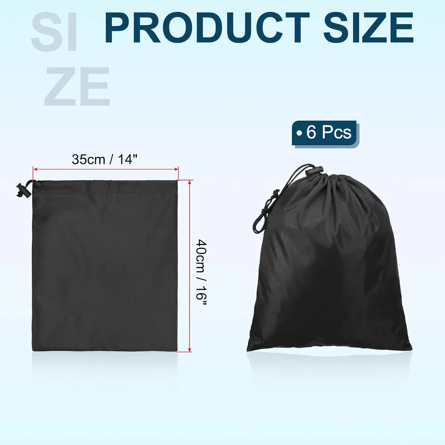 PATIKIL Travel Storage Bags with Toggle 14 x 16 Inch, 6 Pack Waterproof 210D Polyester Drawstring Bag Stuff Sack Cinch Bag for Gym Traveling Hiking Yoga Shoes Organizer, Black