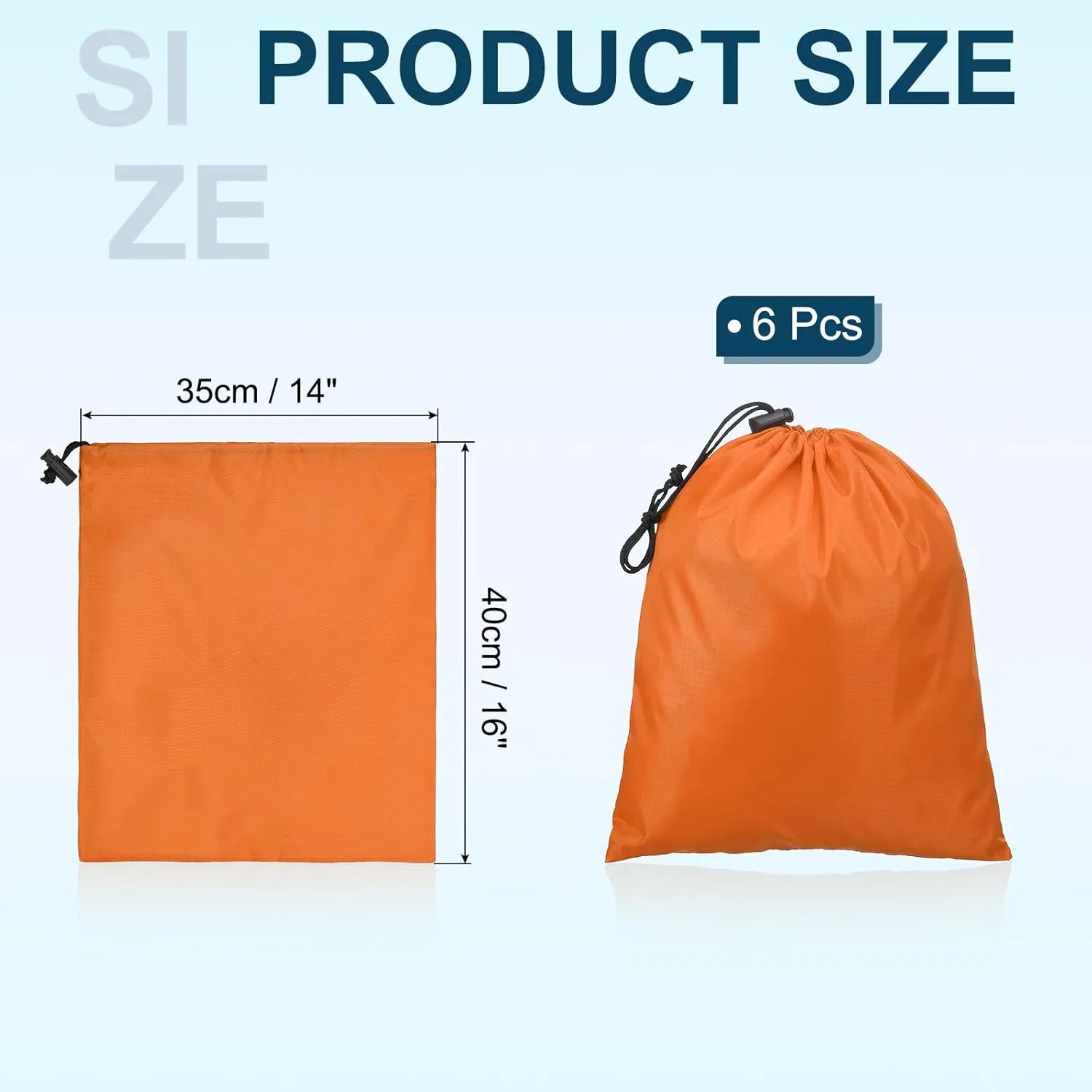 PATIKIL Travel Storage Bags with Toggle 14 x 16 Inch, 6 Pack Waterproof 210D Polyester Drawstring Bag Stuff Sack Cinch Bag for Gym Traveling Hiking Yoga Shoes Organizer, Orange