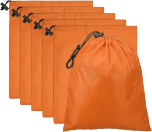 PATIKIL Travel Storage Bags with Toggle 14 x 16 Inch, 6 Pack Waterproof 210D Polyester Drawstring Bag Stuff Sack Cinch Bag for Gym Traveling Hiking Yoga Shoes Organizer, Orange