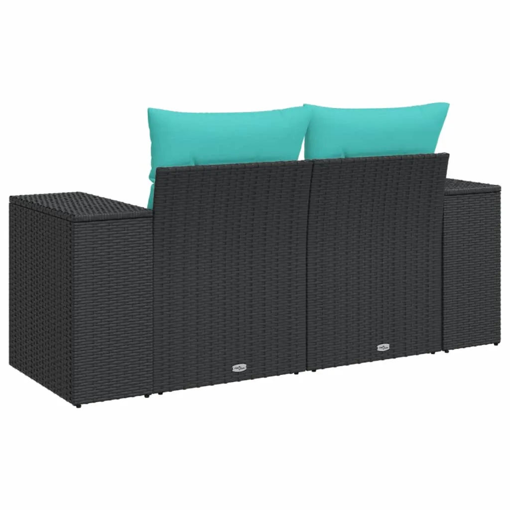 Patio Sofa with Cushions 2-Seater Black Poly Rattan